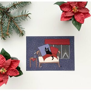 Wilhelmiina Design Mustankissan joulukortit, Ikkunalla